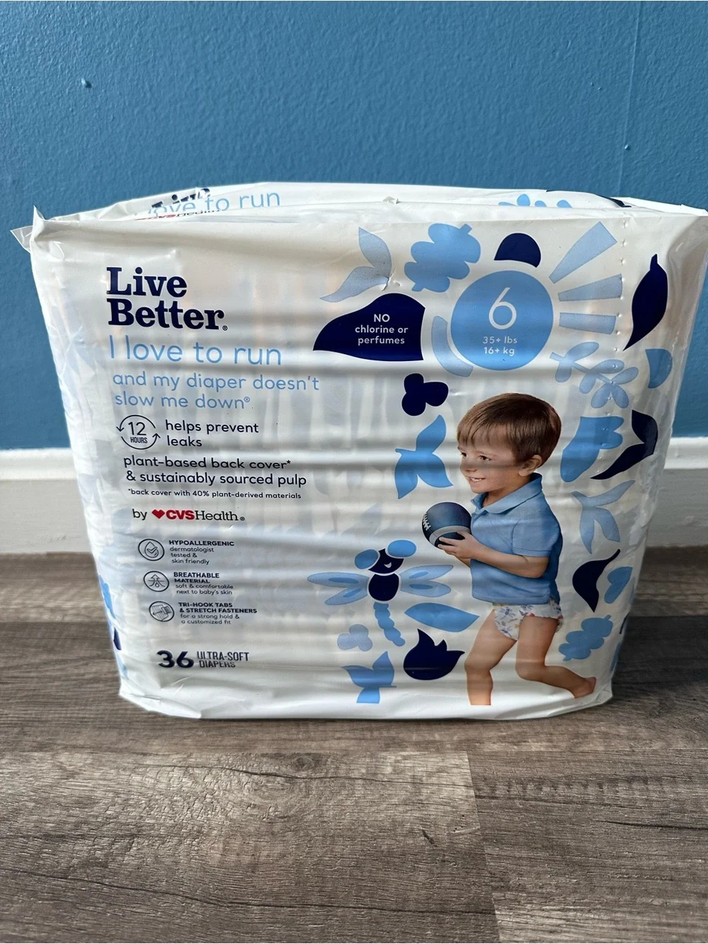 Kids Size 6 Diapers - Blue (36 Count)